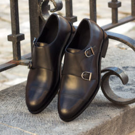Black Double Monk Leather Shoes