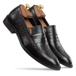 Black Croco Leather | Handmade Slip-on