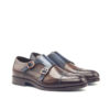Denim+Brown Crust Patina Calf Leather Shoes