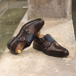 Brown Leather Double Monk Shoes