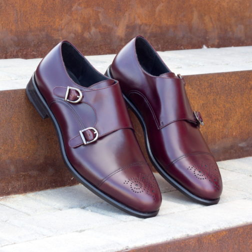 Double Monk Strap Burgundy Polished Calf Leather shoes